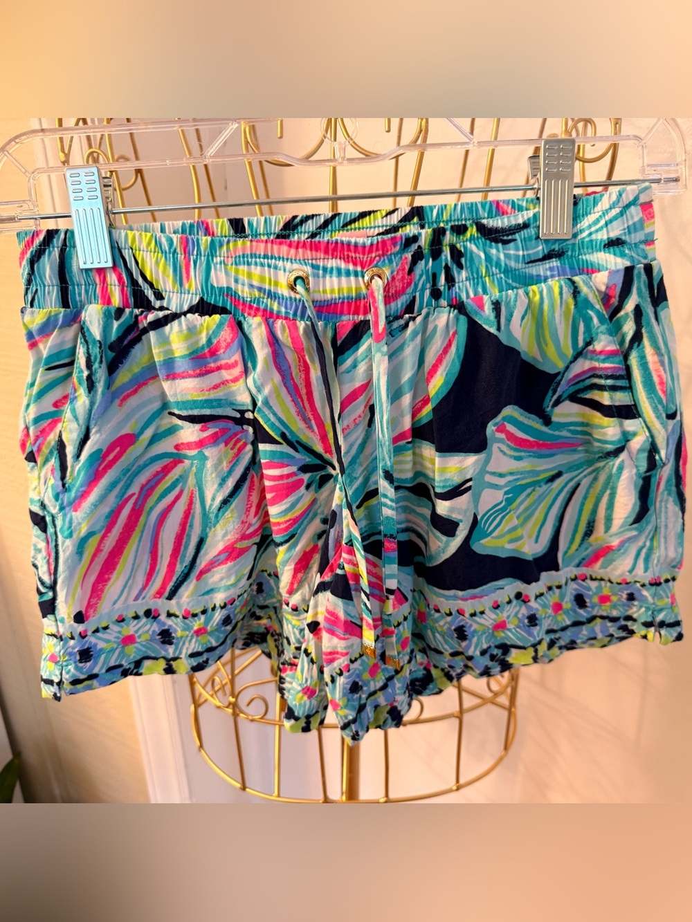 Lilly Pulitzer Navy Multicolor Tropical Print Drawstring Shorts